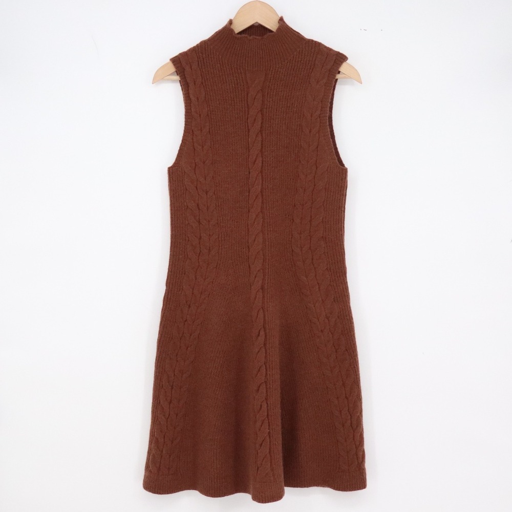 SHEIN Sweater Dress Womens M Sleeveless Mock Neck Cable Knit Brown A-Line